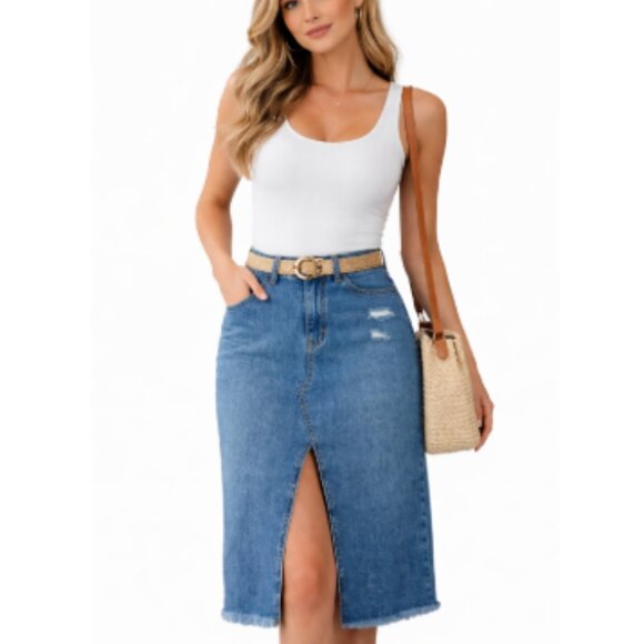 SO Dresses & Skirts - SO Junior's Size 9/29 Light Blue Front Slit Denim Skirt Minimalist Casual Cowboy